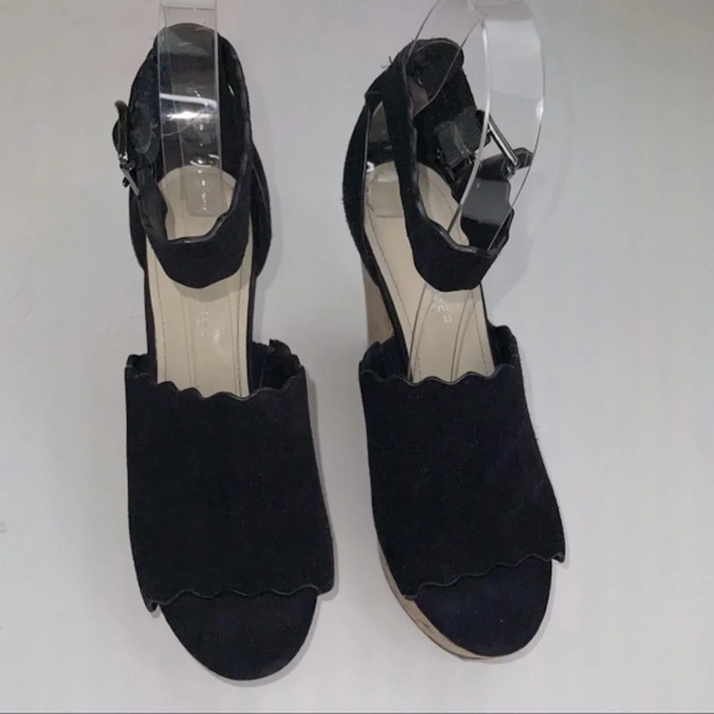 Marc Fisher Black Leather Hayo Wedge Platform Sandal 6